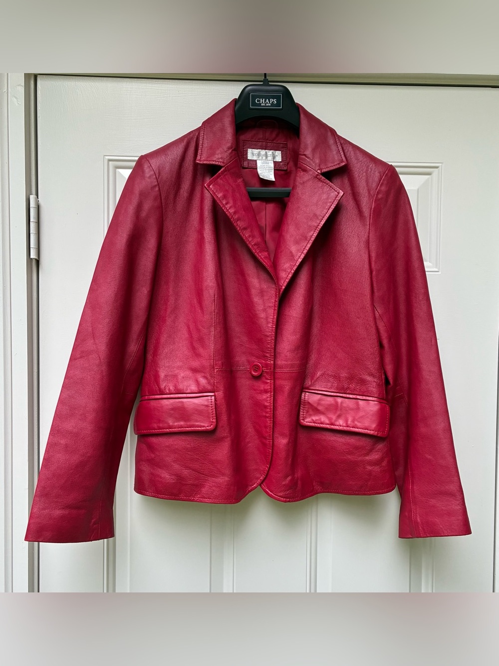 Vintage Leather Blazer Jacket Womens L Red Academia Edgy Classic Worthington